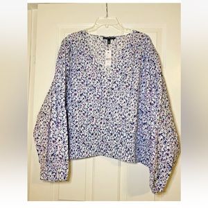Lane‎ Bryant V Neck Cropped Blouse Size 30/32 Top Shirt Floral Long Sleeve